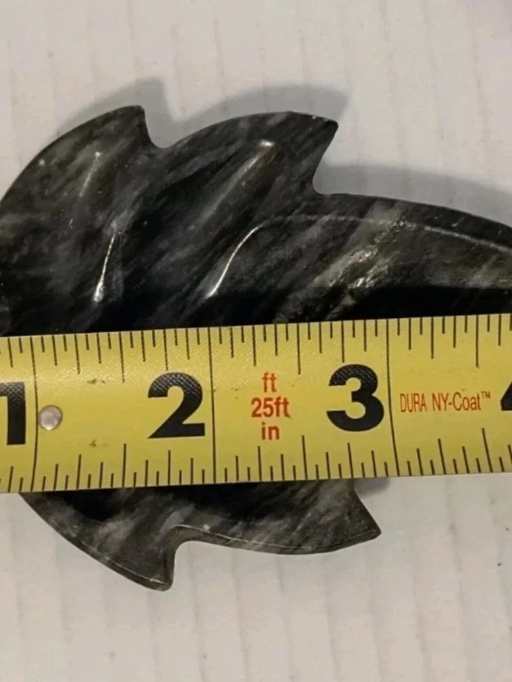 Hand Carved Gray Marble Onyx Leaf  Paperweight Trinket Dish with Feet 4in